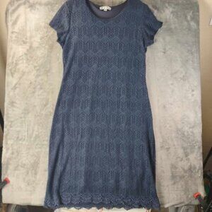 DE Collection Women’s Lace Overlay Dress 14‎ Navy Blue Textured Casual Classic